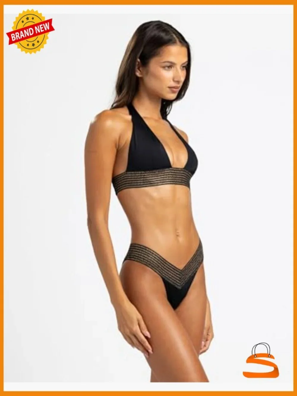 Medium Bikini Halter Top with Adjustable Ties, Sheer Elastic Fabric